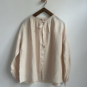 Oversized Linen Blouse with Tie: Long Sleeve Spring Shirt