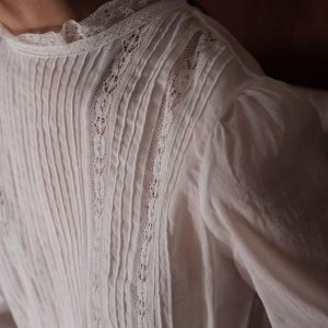 Vintage Inspired White Lace Dress, ramie and cotton long sleeve Midi Dress for women