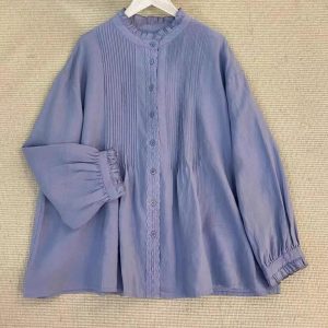 ruffled linen blouse, full sleeves, oversized tops, shirt for women , lady tops, holiday wearing